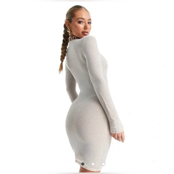 SOLD !! Naked Wardrobe Caught Up Mesh Long sleeve white Dress - Medium - Picture 3 of 10